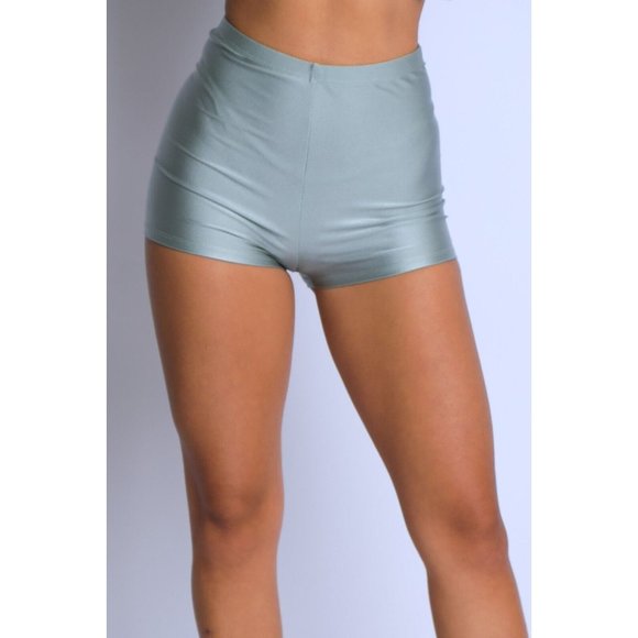 Boutique Pants - Women High Waist Shiny Tricot Stretchy Skinny Rave Dance Yoga Biker Shorts S M L